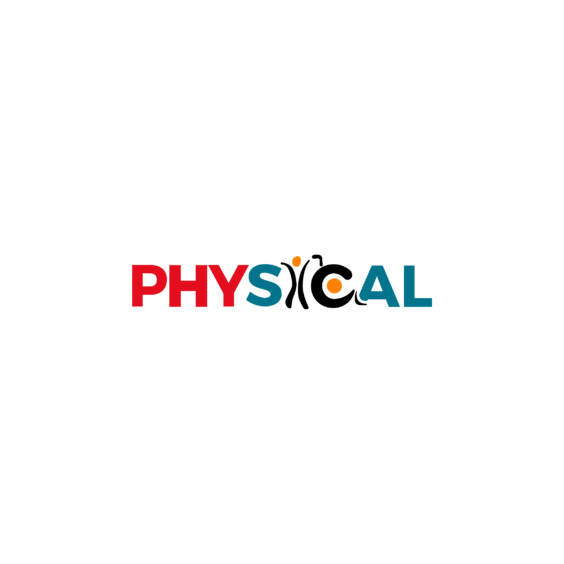 Logótipo Physical com letras vermelhas, negras e azuis.