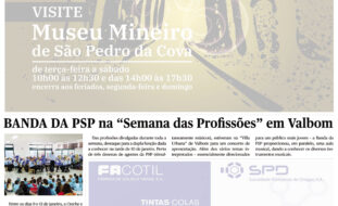 Cópia de página do jornal Vivacidade de janeiro de 2023. Nas partes superior e inferior da página publicidades ligeiramente esbatidas. Ao centro notícia e fotografia da atuação da Banda da PSP na Semana das Profissões da APPC.