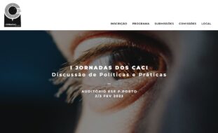 Cartaz de divulgação das Jornadas dos CACI tendo por base captura de ecrã do sítio onde se realizam as inscrições.