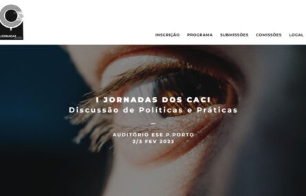 Cartaz de divulgação das Jornadas dos CACI tendo por base captura de ecrã do sítio onde se realizam as inscrições.
