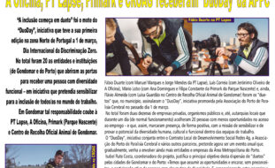 Cópia da página 37 do jornal Repórter de Gondomar de 22 de março. Notícia sobre o DuoDay da APPC acompanhada de oito fotografias (duas em cada um dos locais onde a atividade se desenvolveu em Gondomar).