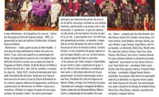 Cópia da página 29 do jornal Repórter de Gondomar de 22 de março. Notícia sobre a apresentação da peça “Rememorar” do coletivo “Era uma vez... Teatro” da APPC. Em cima, em destaque, fotografia à largura da página com todos os elementos do grupo perfilados em palco. Na parte inferior da página aparece, desfocada, publicidade a uma empresa local.