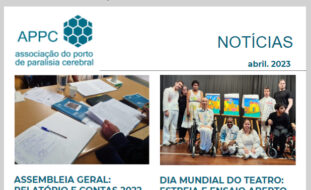 Cópia de parte da página de abertura da Newsletter da APPC referente ao algumas das notícias relativas a março de 2023. Em destaque imagem da Assembleia Geral e das comemorações do Dia Mundial do Teatro.