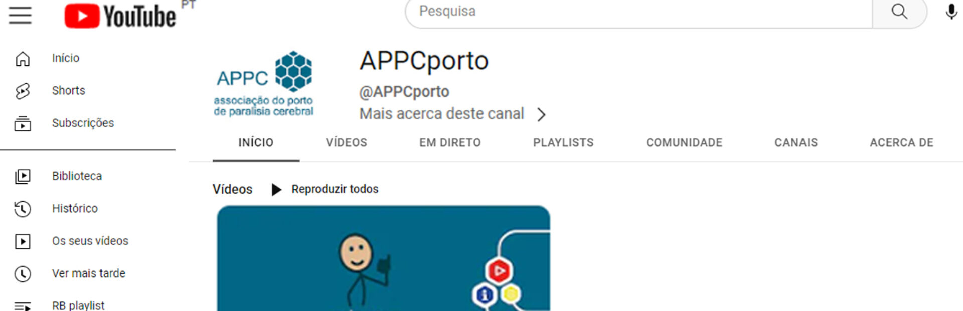 Cópia da página Youtube da APPC com imagens dos vídeos “Adaptar é o que está a dar”. Em destaque a imagem referente ao episódio 5.