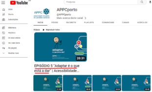 Cópia da página Youtube da APPC com imagens dos vídeos “Adaptar é o que está a dar”. Em destaque a imagem referente ao episódio 5.