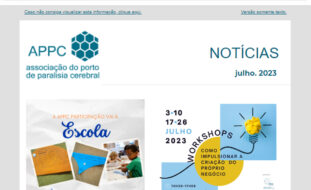 Cópia, parcial, da página do sítio da APPC com a Newsletter de julho. São visíveis as duas imagens das primeiras notícias em destaque.