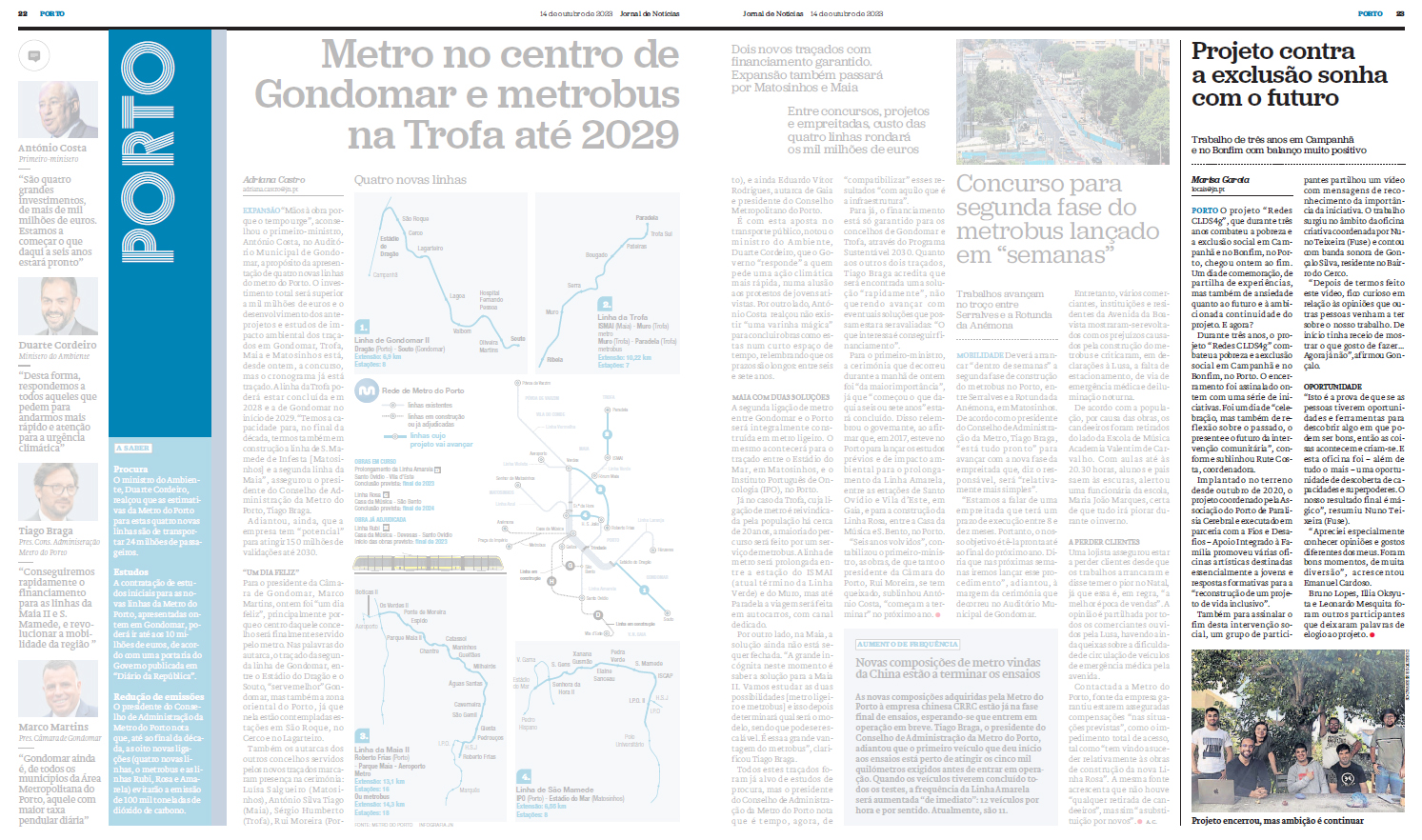 Cópia das páginas 22 e 23 do Jornal de Notícias. À direita, na página 23, destaque para notícia relativa à APPC e a um projeto desenvolvido nos três últimos anos. Mais pormenores em