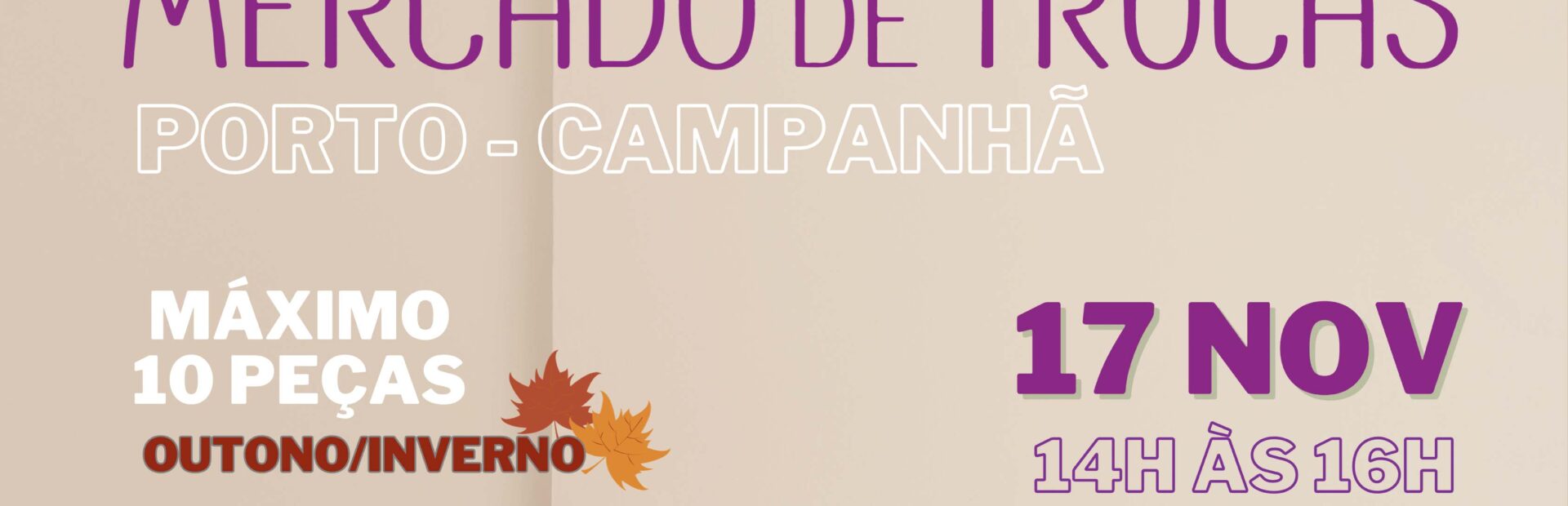Cartaz de divulgação do Mercado de Trocas com o essencial da informação já transcrita na publicação. A Imagem tem um cabide estilizado (em cima, ao centro). No canto inferior esquerdo aparece um cabide com várias peças de roupa penduradas. No canto inferior direito surgem os logótipos das entidades envolvidas.