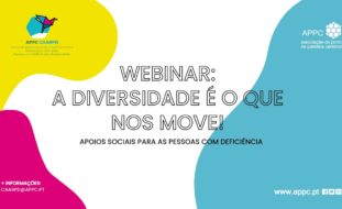 Captura de ecrã de webinar. Imagem com as informações constantes na publicação e indicação do sítio e redes sociais da APPC.