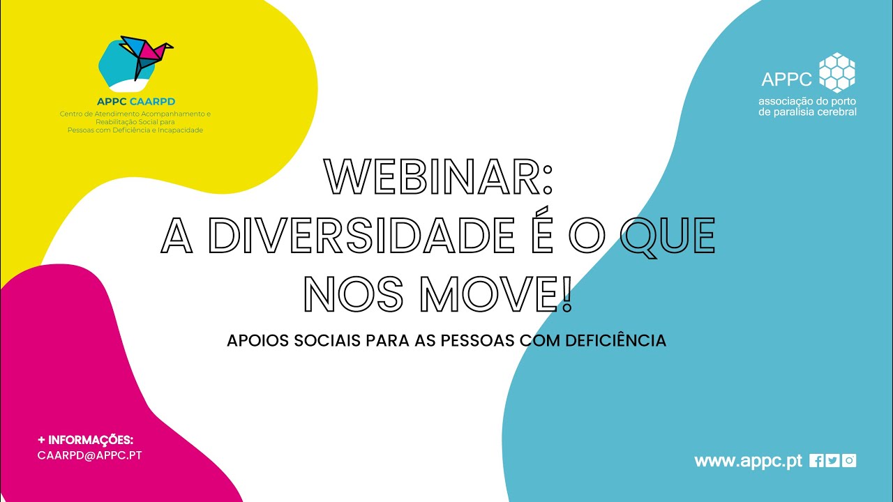 Captura de ecrã de webinar. Imagem com as informações constantes na publicação e indicação do sítio e redes sociais da APPC.