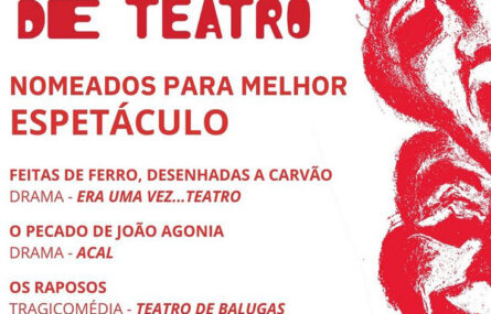 Cartaz, formato quadrado, com indicação dos nomeados para Melhor Espetáculo da Jornada de Teatro do Grupo Mérito Dramático Avintense.