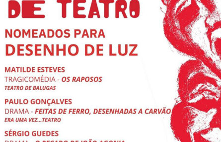 Cartaz, formato quadrado, com indicação dos nomeados para Melhor Desenho de Luz da Jornada de Teatro do Grupo Mérito Dramático Avintense.