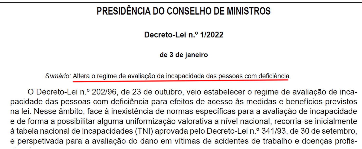 Cópia parcial de página do Diário da República. O texto está já indicado na publicação.