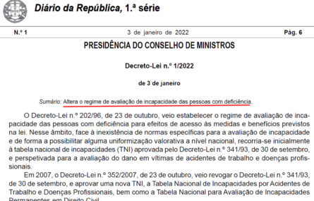 Cópia parcial de página do Diário da República. O texto está já indicado na publicação.