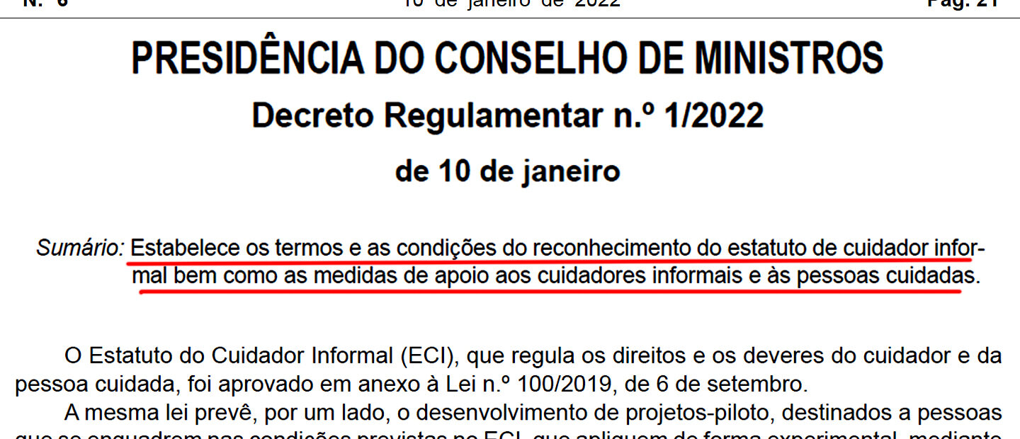 Cópia de parte de uma página do Diário da República. Consta, na imagem, o texto divulgado na publicação (com duas linhas sublinhadas a encarnado).