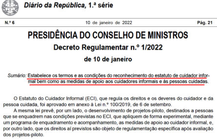 Cópia de parte de uma página do Diário da República. Consta, na imagem, o texto divulgado na publicação (com duas linhas sublinhadas a encarnado).