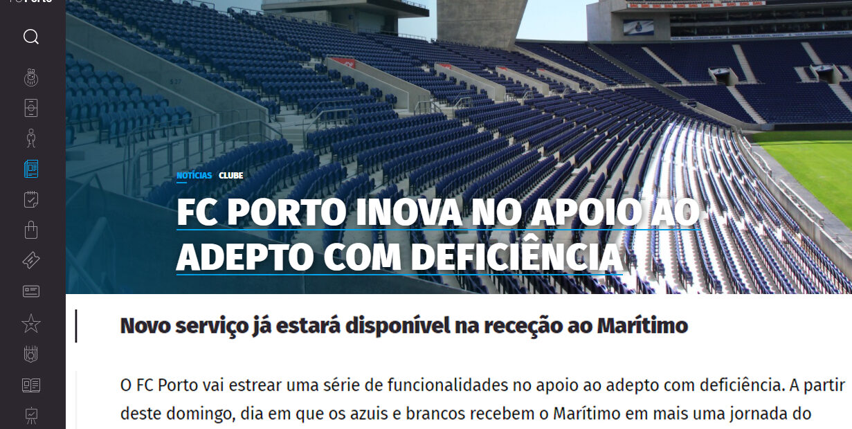 Cópia parcial de página da newsletter do Futebol Clube do Porto. Em destaque fotografia de bancadas e a notícia referida na publicação.