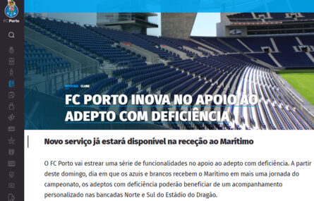 Cópia parcial de página da newsletter do Futebol Clube do Porto. Em destaque fotografia de bancadas e a notícia referida na publicação.