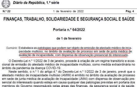 Cópia parcial de página do Diário da República (com portaria referida na publicação).