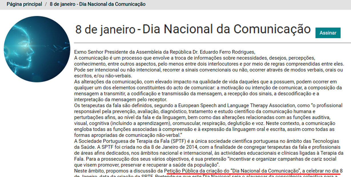 Cópia do texto da petição sobre o Dia Nacional da Comunicação. O teor da petição consta da publicação. Algumas frases foram sublinhadas a vermelho.