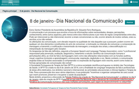 Cópia do texto da petição sobre o Dia Nacional da Comunicação. O teor da petição consta da publicação. Algumas frases foram sublinhadas a vermelho.