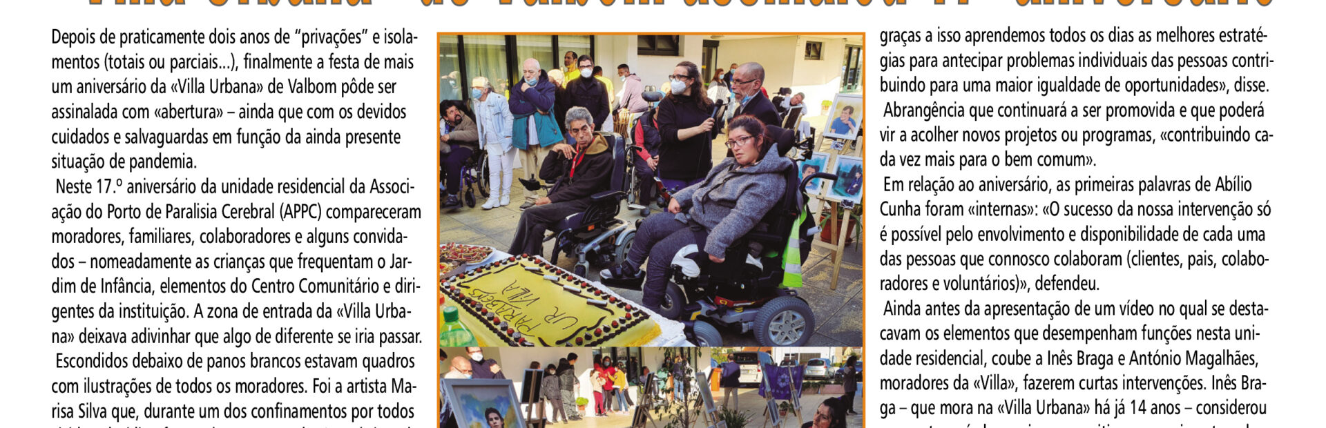 Cópia da página 39 do jornal Repórter de Gondomar de 28 de fevereiro de 2022. Notícia sobre o aniversário da Villa Urbana de Valbom acompanhada de seis fotografias do evento.