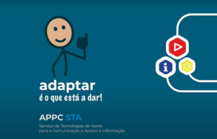 Captura de ecrã de vídeo. Na imagem surge um boneco estilizado e a frase “Adaptar é o que está a dar!”.