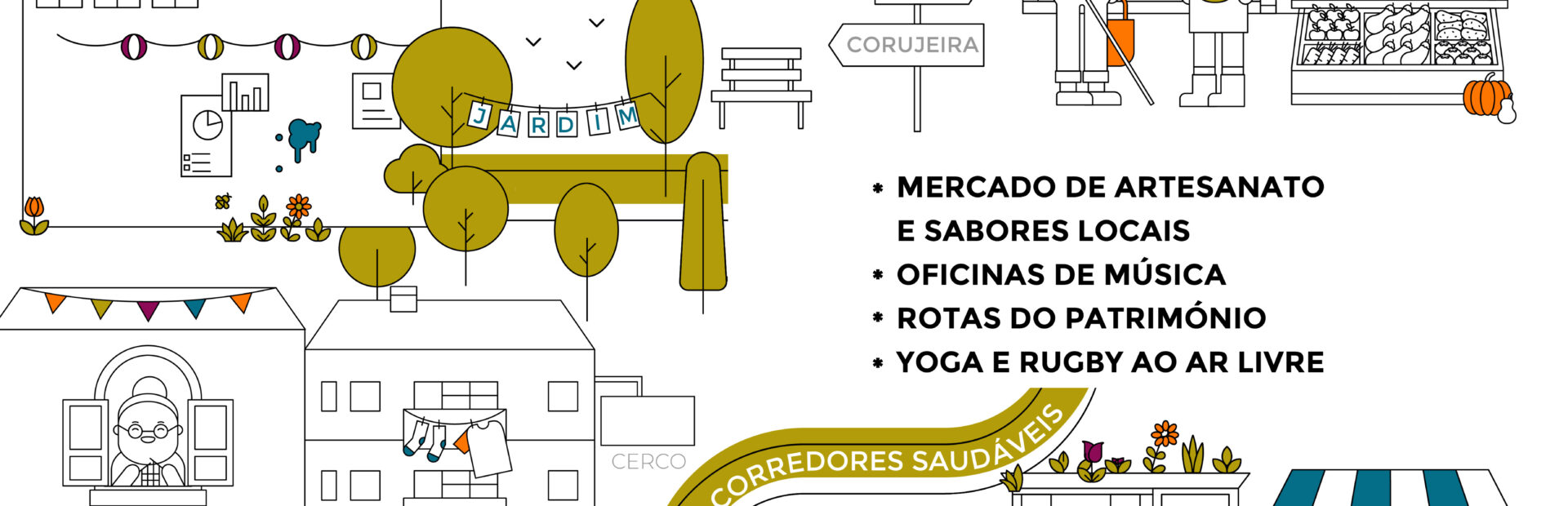 Cartaz de divulgação da iniciativa (com as informações contantes na publicação). O cartaz apresenta ainda várias imagens estilizadas de pessoas e edifícios. Em rodapé os logótipos das várias entidades envolvidas na organização.
