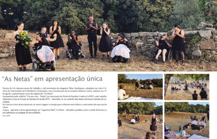 Cópia de duas páginas da revista Plural e Singular. Além da notícia (referida na publicação), surgem também seis fotografias a ilustrar o texto.