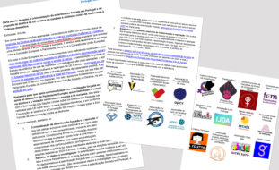 Imagem em formato horizontal com cópia das três páginas da Carta Aberta (parcialmente sobrepostas).