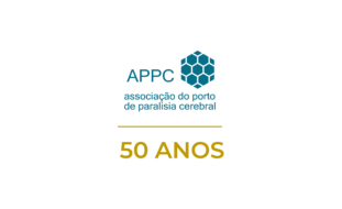 Banner com o logotipo da APPC ao centro. Abaixo deste um traço e o texto 50 anos (ambos em tom dourado).