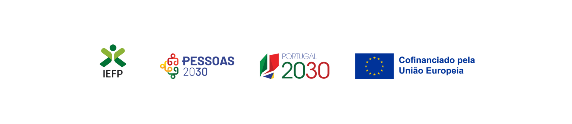 Barra de logotipos do IEFP e Cofinanciadores. Programa Pessoas 2030, Portugal 2030 e União Europeia