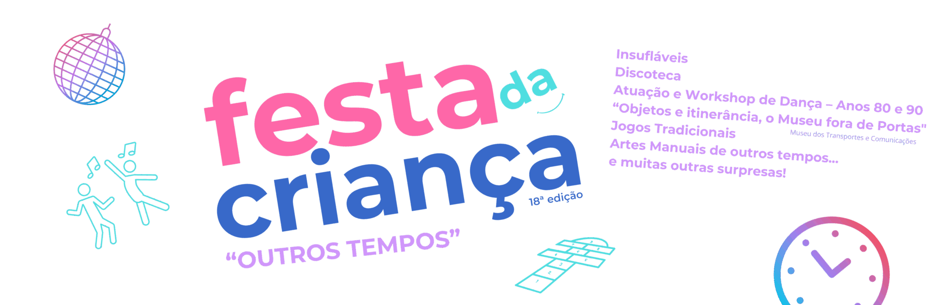 Divulgação da atividades (com as informações constantes na publicação). Imagem com fundo azul claro com sobreposição de várias componentes gráficas.